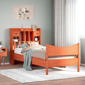 Рамка за легло от масив бор, восъчнокафява, 90x190 см, с отделения за съхранение