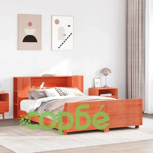 Рамка за легло от масив бор, восъчнокафява, 120x190 см, с табла и отделения за съхранение ➤ топ цена ➤ sorbe.bg