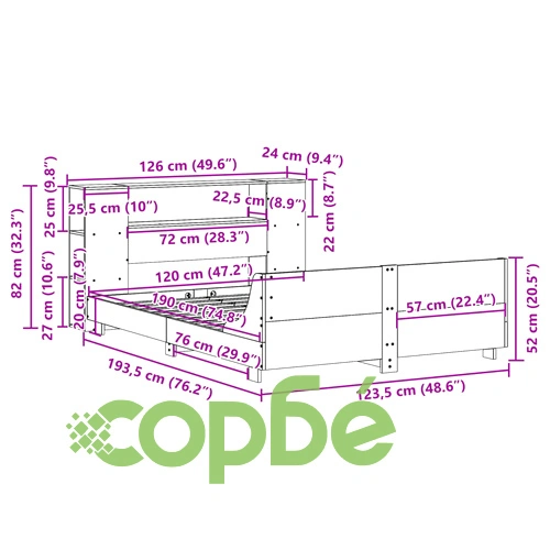 Рамка за легло от масив бор, восъчнокафява, 120x190 см, с табла и отделения за съхранение ➤ топ цена ➤ sorbe.bg
