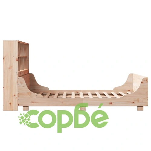 Легло от масивна борова дървесина с етажерка за книги, 120x200 см, без матрак ➤ топ цена ➤ sorbe.bg