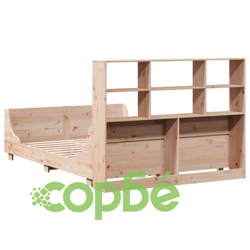 Легло от масивна борова дървесина с етажерка за книги, 120x200 см, без матрак ➤ топ цена ➤ sorbe.bg