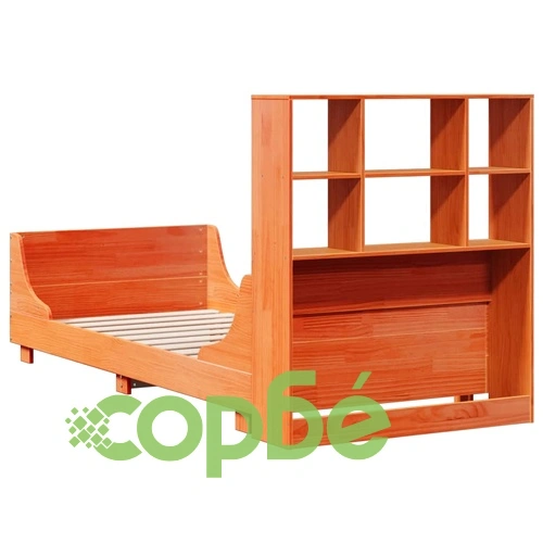 Единично легло от масивна борова дървесина с етажерка за книги, 75x190 см, восъчнокафяво ➤ топ цена ➤ sorbe.bg