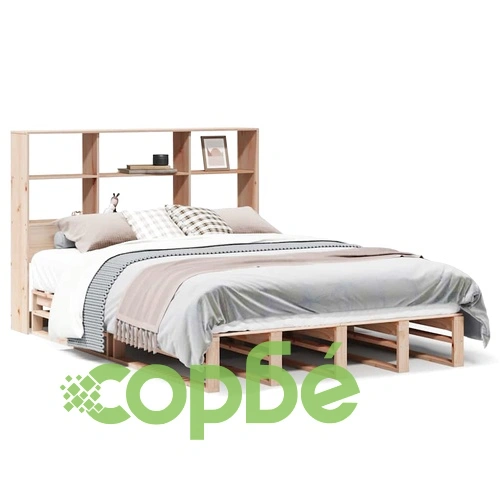 Дървено легло с етажерка за книги от масивна бор, 140x190 см, без матрак ➤ топ цена ➤ sorbe.bg