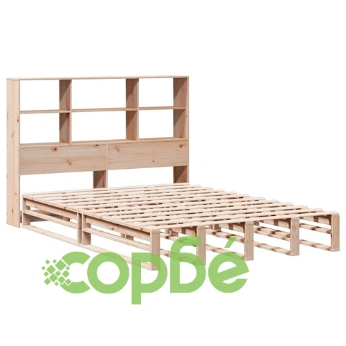Дървено легло с етажерка за книги от масивна бор, 140x190 см, без матрак ➤ топ цена ➤ sorbe.bg