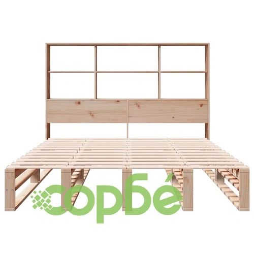 Дървено легло с етажерка за книги от масивна бор, 140x190 см, без матрак ➤ топ цена ➤ sorbe.bg