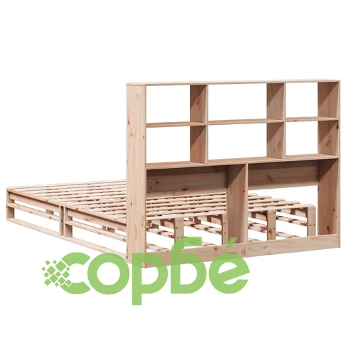 Дървено легло с етажерка за книги от масивна бор, 140x190 см, без матрак ➤ топ цена ➤ sorbe.bg