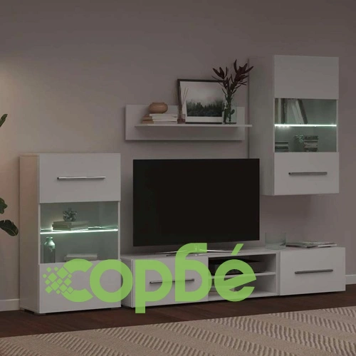 Комплект от 5 ТВ шкафа с LED осветление - Мат бяло инженерно дърво ➤ топ цена ➤ sorbe.bg