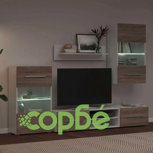 Луксозен комплект от 5 ТВ шкафа с LED осветление - Дъб Сонома от Инженерна дървесина ➤ топ цена ➤ sorbe.bg