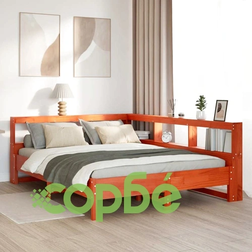 Легло с етажерка за книги от масив бор, 135x190 см, восъчнокафяво ➤ топ цена ➤ sorbe.bg