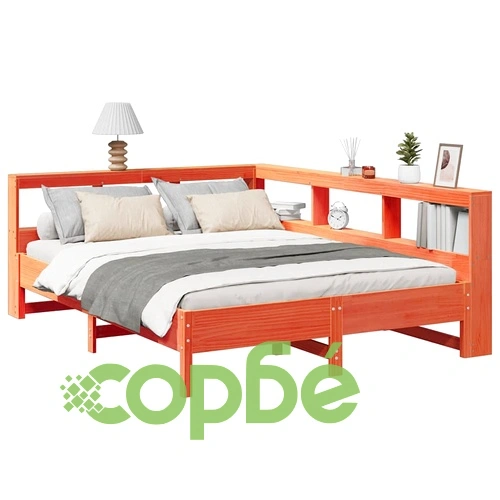 Легло с етажерка за книги от масив бор, 135x190 см, восъчнокафяво ➤ топ цена ➤ sorbe.bg