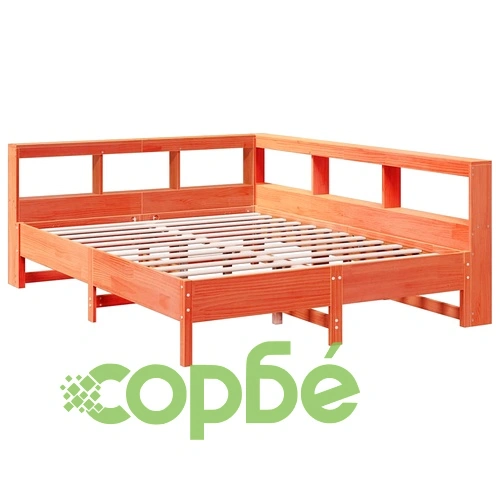 Легло с етажерка за книги от масив бор, 135x190 см, восъчнокафяво ➤ топ цена ➤ sorbe.bg