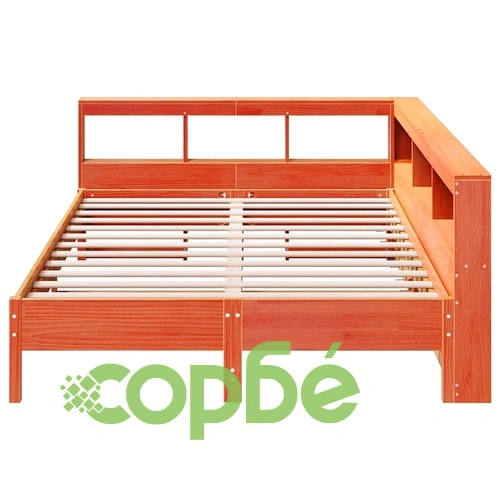 Легло с етажерка за книги от масив бор, 135x190 см, восъчнокафяво ➤ топ цена ➤ sorbe.bg