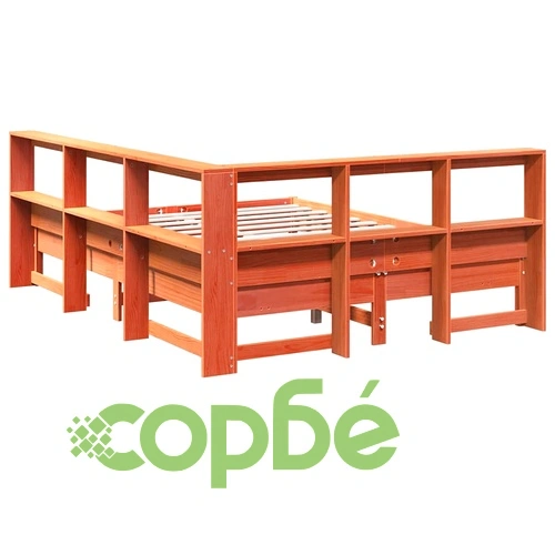 Легло с етажерка за книги от масив бор, 135x190 см, восъчнокафяво ➤ топ цена ➤ sorbe.bg