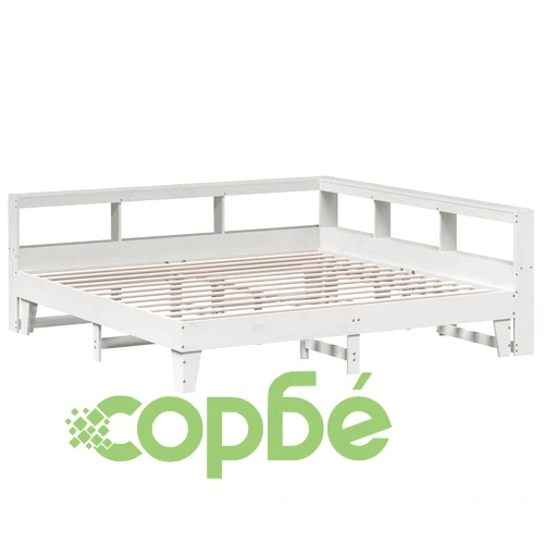 Легло от масив бор с етажерка за книги, 180x200 см, бяло, без матрак ➤ топ цена ➤ sorbe.bg