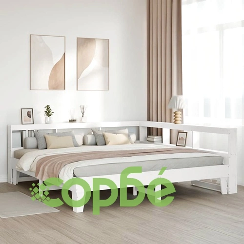 Легло от масив бор с етажерка за книги, 180x200 см, бяло, без матрак ➤ топ цена ➤ sorbe.bg
