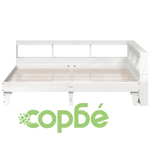 Легло от масив бор с етажерка за книги, 180x200 см, бяло, без матрак ➤ топ цена ➤ sorbe.bg