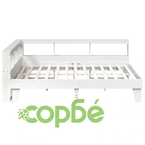 Легло от масив бор с етажерка за книги, 180x200 см, бяло, без матрак ➤ топ цена ➤ sorbe.bg