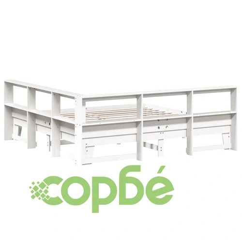 Легло от масив бор с етажерка за книги, 180x200 см, бяло, без матрак ➤ топ цена ➤ sorbe.bg