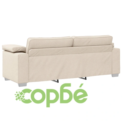 Триместен диван от лен с възглавници и дървени подлакътници - 219 см ➤ топ цена ➤ sorbe.bg