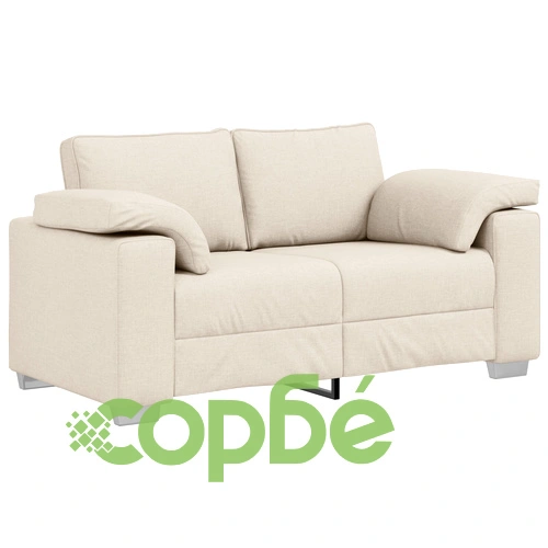 Триместен диван от лен с възглавници и дървени подлакътници - 219 см ➤ топ цена ➤ sorbe.bg