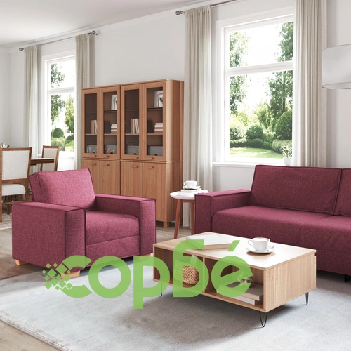 Модерен комплект канапета от 3 части с възглавници - виненочервен текстил, полиестер ➤ топ цена ➤ sorbe.bg