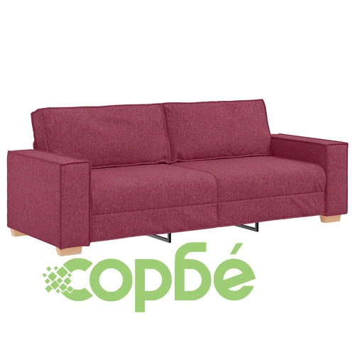 Модерен комплект канапета от 3 части с възглавници - виненочервен текстил, полиестер ➤ топ цена ➤ sorbe.bg