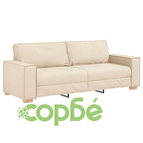 Триместен комплект дивани с възглавници - кремав текстил, 3 части ➤ топ цена ➤ sorbe.bg