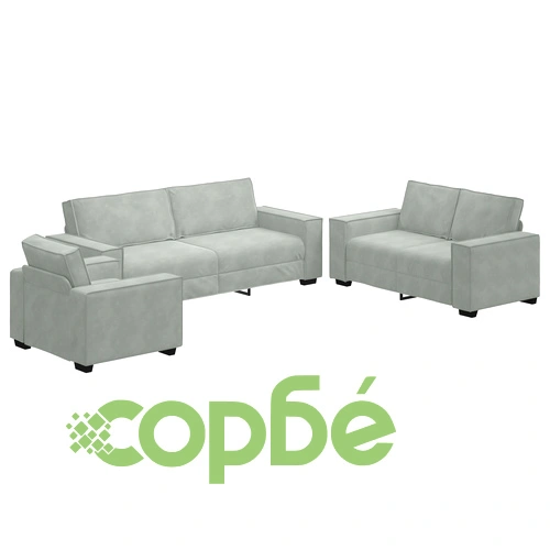 3-Часов Диван Комплект от 3 Елемента с Възглавници от Светлосив Велур ➤ топ цена ➤ sorbe.bg