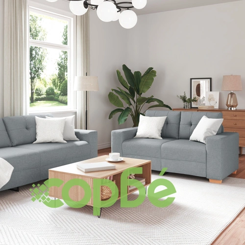 Комплект диван от 3 части с възглавници - светлосив текстилен комплект за дневна ➤ топ цена ➤ sorbe.bg