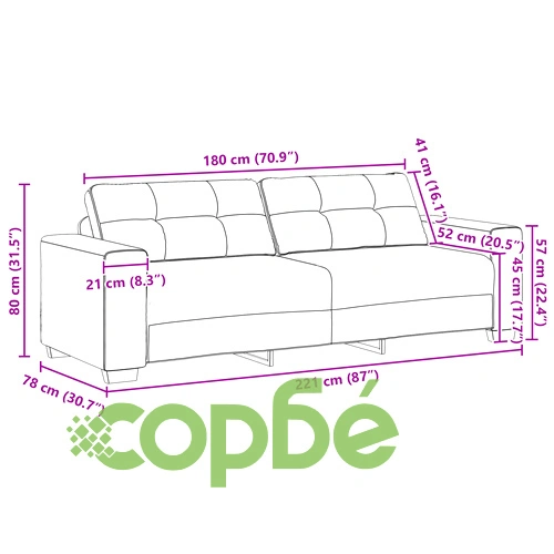 Комплект диван от 3 части с кафяви възглавници от висококачествен памучен плат и естествено дърво ➤ топ цена ➤ sorbe.bg