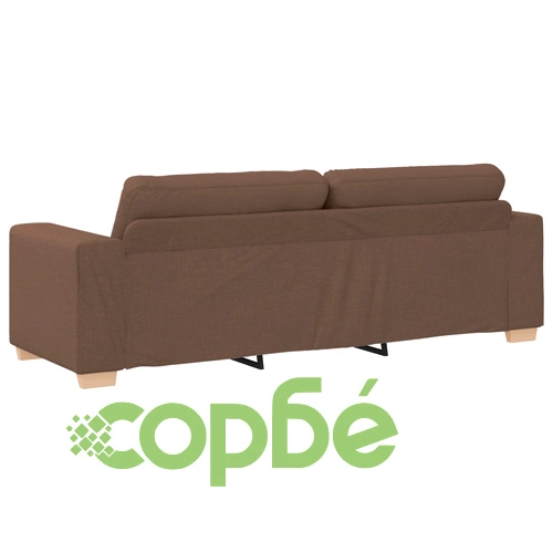 Комплект диван от 3 части с кафяви възглавници от висококачествен памучен плат и естествено дърво ➤ топ цена ➤ sorbe.bg