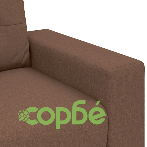 Комплект диван от 3 части с кафяви възглавници от висококачествен памучен плат и естествено дърво ➤ топ цена ➤ sorbe.bg