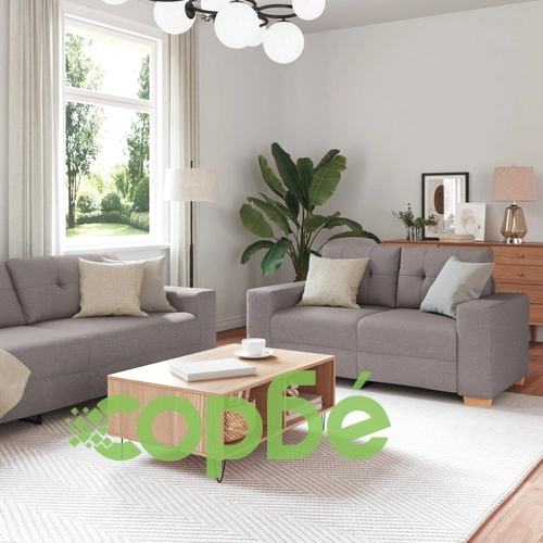 Комплект дивани от 3 части с възглавници в цвят таупе, полиестерен текстил ➤ топ цена ➤ sorbe.bg