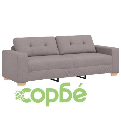 Комплект дивани от 3 части с възглавници в цвят таупе, полиестерен текстил ➤ топ цена ➤ sorbe.bg