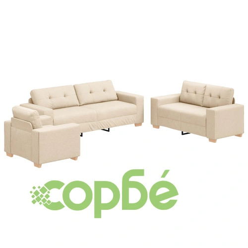 3-Часов Софа Комплект с Възглавници от Текстил в Кремав Цвят ➤ топ цена ➤ sorbe.bg