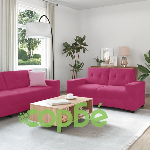 3-частен комплект дивани от червено кадифе с възглавници - метална рамка ➤ топ цена ➤ sorbe.bg