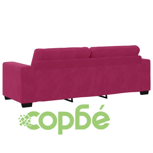 3-частен комплект дивани от червено кадифе с възглавници - метална рамка ➤ топ цена ➤ sorbe.bg