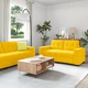 Комплект диван от 3 части с възглавници от жълт велур - тройка, двойка и единичен