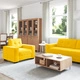 Комплект диван от 3 части с възглавници от жълт велур - тройка, двойка и единичен