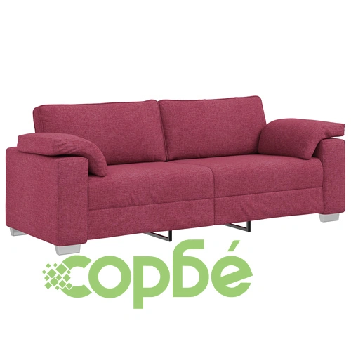 Луксозен комплект от 3 дивана с възглавници в тъмен червен полиестерен плат ➤ топ цена ➤ sorbe.bg