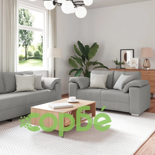 Комплект метален диван от 3 части с възглавници, облачно сив текстил ➤ топ цена ➤ sorbe.bg