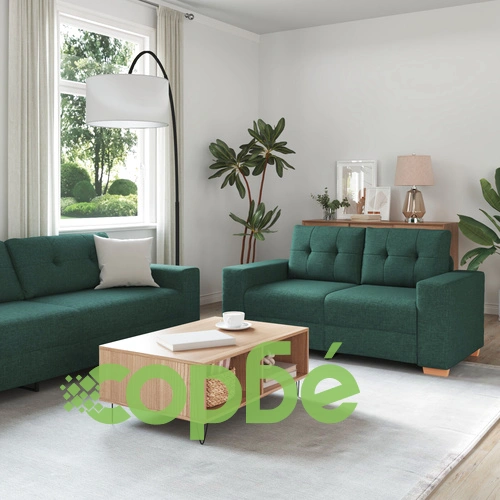 Диван комплект от 2 части с възглавници - жълт текстил, полиестер ➤ топ цена ➤ sorbe.bg