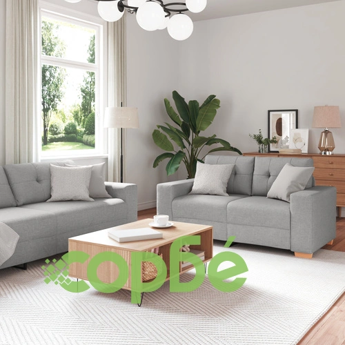 Диван комплект от 2 части с възглавници - сив текстил ➤ топ цена ➤ sorbe.bg