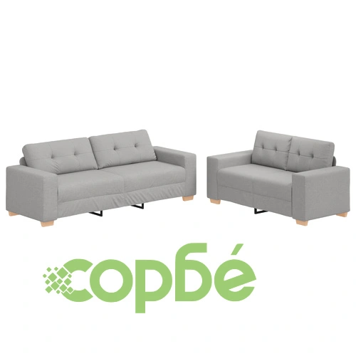 Диван комплект от 2 части с възглавници - сив текстил ➤ топ цена ➤ sorbe.bg