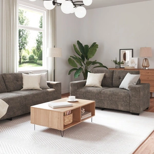 Комплект от 2 дивана - Тъмносив, Полиестерна тъкан, Издръжлив, Голям