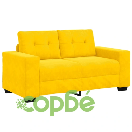 Комплект от 2 части - Жълт Диван и Двуместен Диван с Полиестерна Тапицерия и Дървена Рамка ➤ топ цена ➤ sorbe.bg