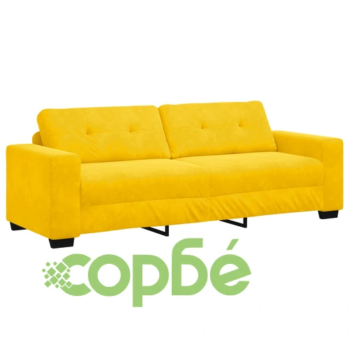 Комплект от 2 части - Жълт Диван и Двуместен Диван с Полиестерна Тапицерия и Дървена Рамка ➤ топ цена ➤ sorbe.bg