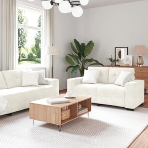 Комплект от 2 Дивана с Облачно Сива Ленена Тапицерия - Триместен и Двуместен