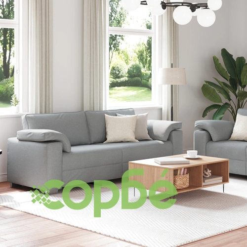 Комплект от 2 дивана с възглавници - двуместен и триместен в светло сиво, текстилна тапицерия ➤ топ цена ➤ sorbe.bg