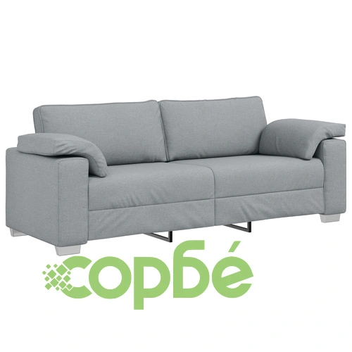 Комплект от 2 дивана с възглавници - двуместен и триместен в светло сиво, текстилна тапицерия ➤ топ цена ➤ sorbe.bg